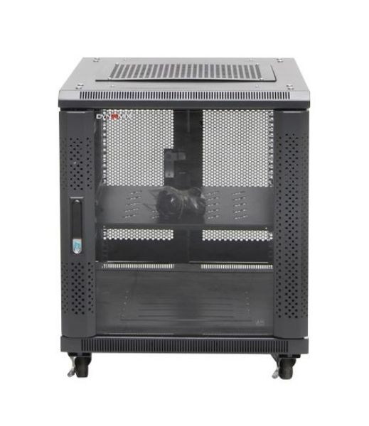 Picture of 12RU Server Cabinet 700mm deep (600x700x743mm). Incl. 1x Fixed Shelf 4x Fans 25x Cage