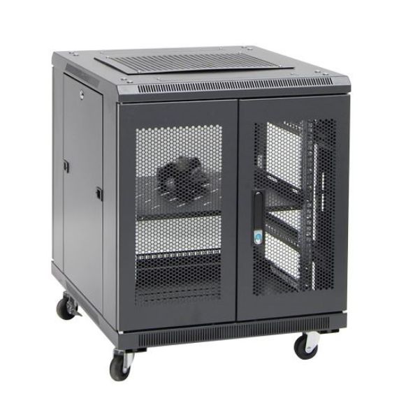 Picture of 12RU Server Cabinet 700mm deep (600x700x743mm). Incl. 1x Fixed Shelf 4x Fans 25x Cage
