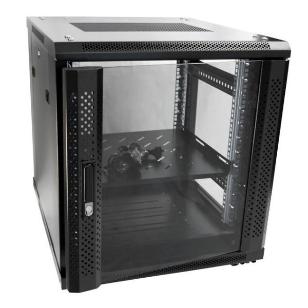 Picture of 12RU Server Cabinet 700mm deep (600x700x743mm). Incl. 1x Fixed Shelf 4x Fans 25x Cage