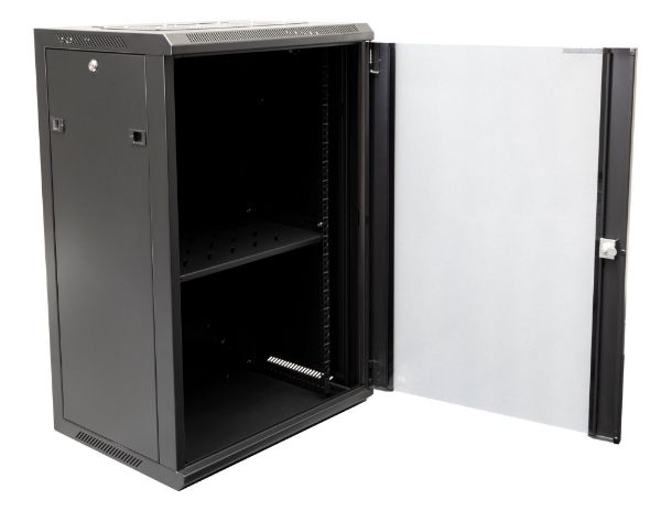 Picture of 18RU Wall Mount Cabinet 450mm Deep (600 x 450 x 910mm) Incl 1x Fixed Shelf 2x Fan