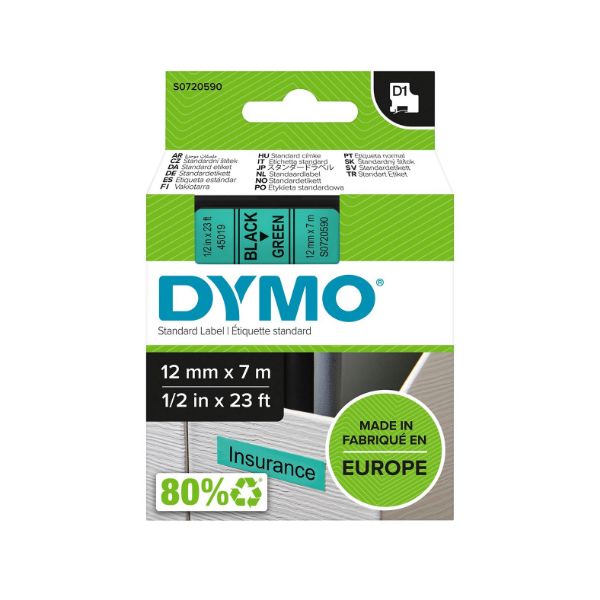 Picture of Genuine D1 Label Cassette Tape 12mm x 7M Black on Green Suitable for the Label Manage