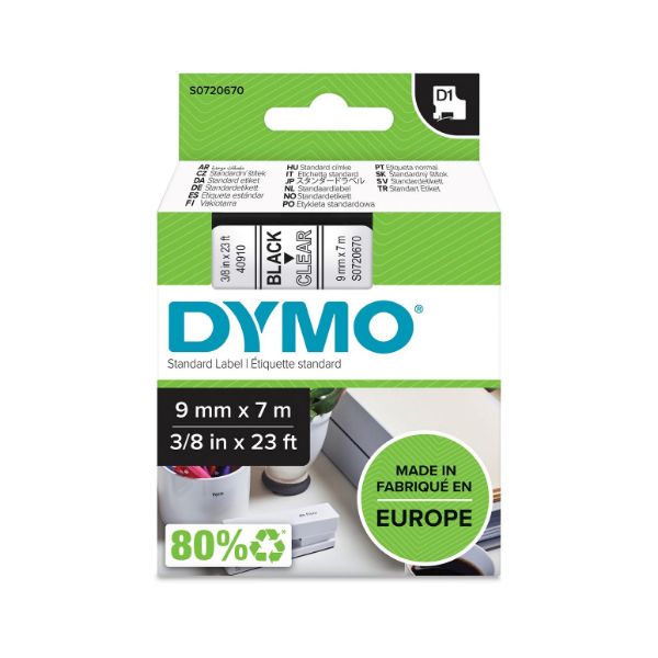 Picture of Genuine D1 Label Cassette Tape 9mm x 7M Black on Clear Suitable for the Label Manage