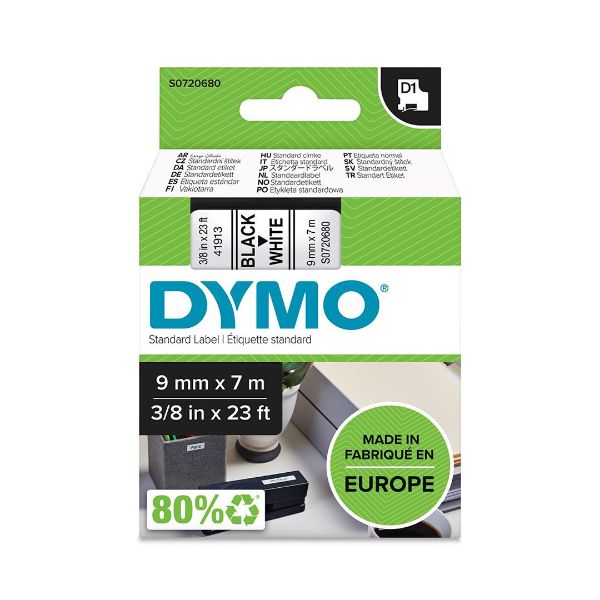 Picture of Genuine D1 Label Cassette Tape 9mm x 7m BLACK ON WHITE Also Known As: 40913 & 41913