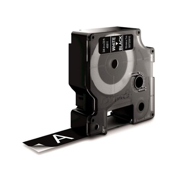 Picture of Genuine D1 Label Cassette Tape 19mm x 7M White on Black Suitable for the Label Manager