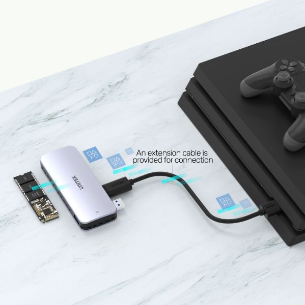 Picture of PS5 External Storage. Dual USB-A 10G to M2 PCIe/NVMe Enclosure. Grey