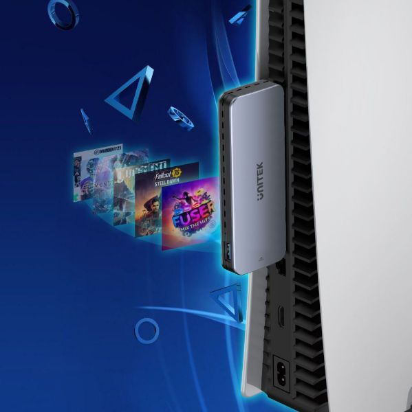 Picture of PS5 External Storage. Dual USB-A 10G to M2 PCIe/NVMe Enclosure. Grey