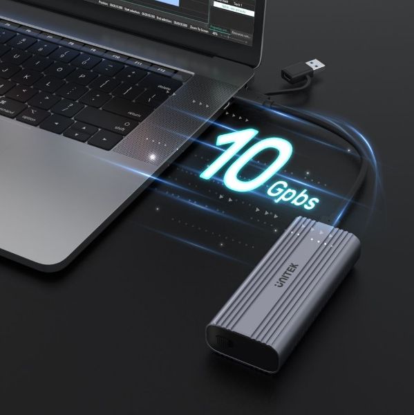Picture of USB-C to M.2 SSD Enclosure in Alloy Housing. Supports M.2 NVME & SATA SSD