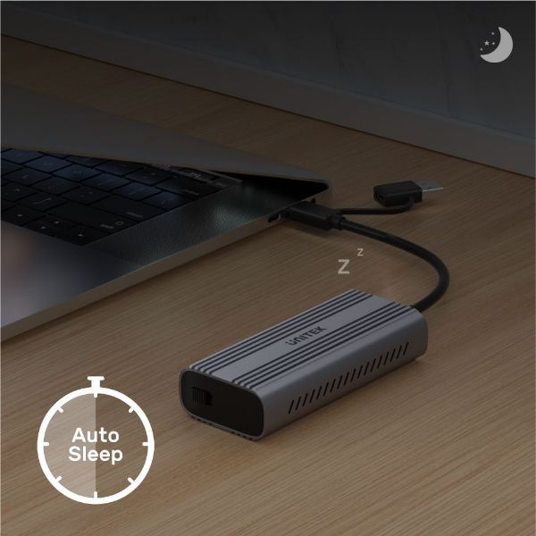 Picture of USB-C to M.2 SSD Enclosure in Alloy Housing. Supports M.2 NVME & SATA SSD