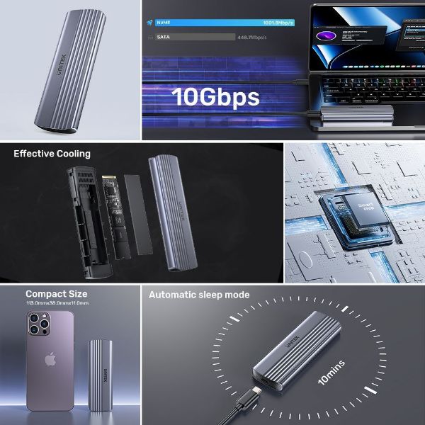 Picture of USB-C 10Gbps to NVMe M.2 SSD Enclosure 30cm USBC to C Cable 10Gbps Transmission Speed