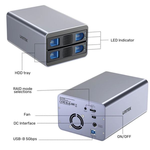 Picture of 2-Bay RAID External HD Enclosure. Supports RAID 1 both 2.5'' & 3.5'' SATA HDD