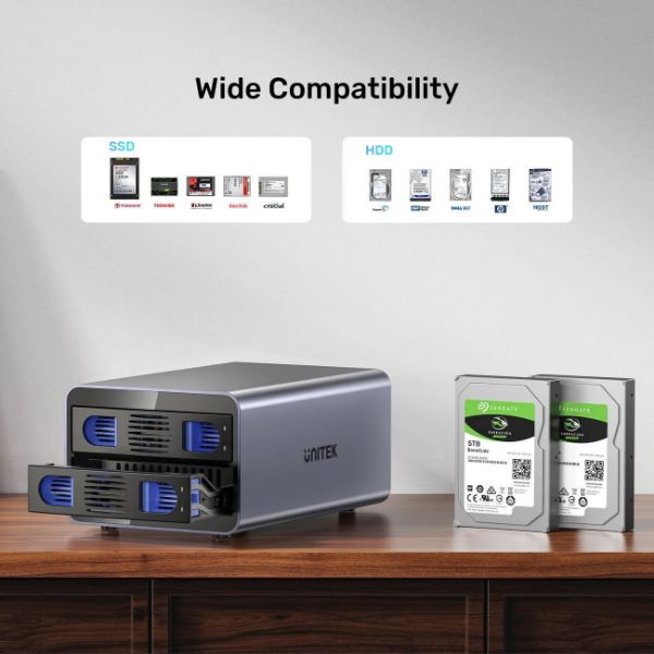 Picture of 2-Bay USB-C RAID External HD Enclosure. Supports RAID 1 both 2.5'' & 3.5'' SATA HDD