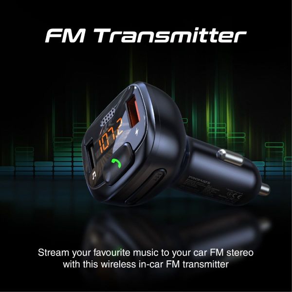 Picture of Wirless In-Car FM Transmitter Handsfree & QC3.0. Bult-in Mic Bluetooth SD