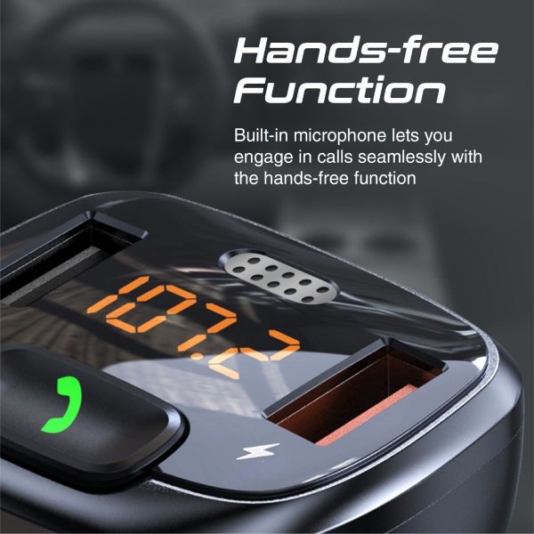 Picture of Wirless In-Car FM Transmitter Handsfree & QC3.0. Bult-in Mic Bluetooth SD