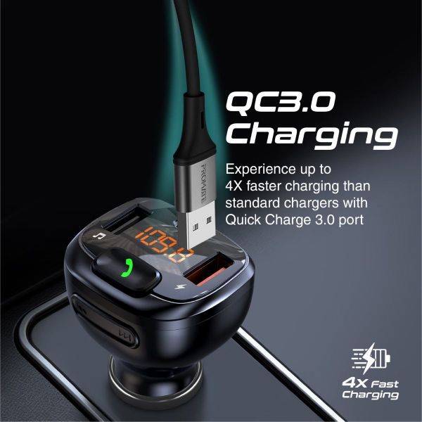 Picture of Wirless In-Car FM Transmitter Handsfree & QC3.0. Bult-in Mic Bluetooth SD