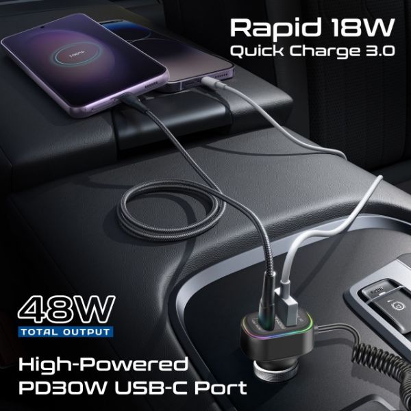 Picture of RGB FM Transmitter w/ Handsfree & 30W PD & QC3.0 Includes 1.5m Extenstion Cord