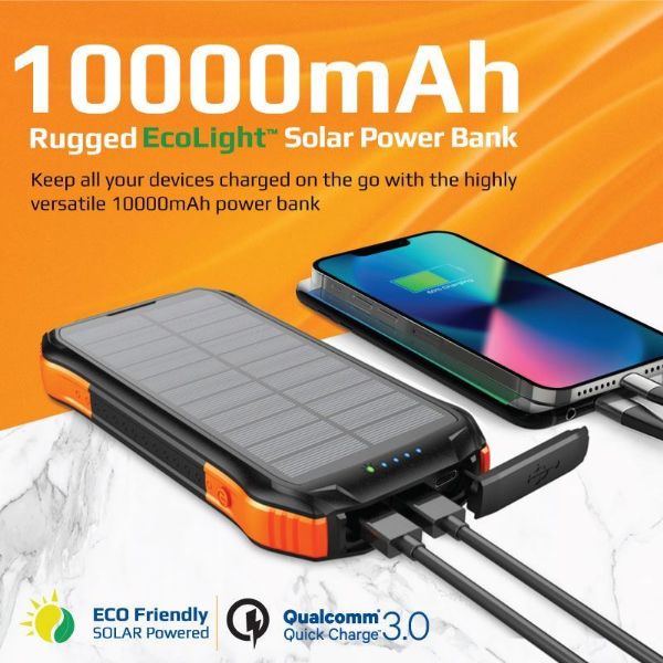 Picture of 10000mAh Rugged EcoLight Solar IP65 Power Bank w/ 10W Wireless Qi Charging