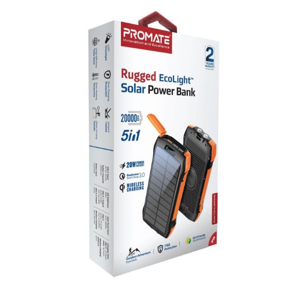 Picture of 20000mAh Rugged EcoLight Solar IP65 Power Bank w/ 10W Wireless Qi Charging