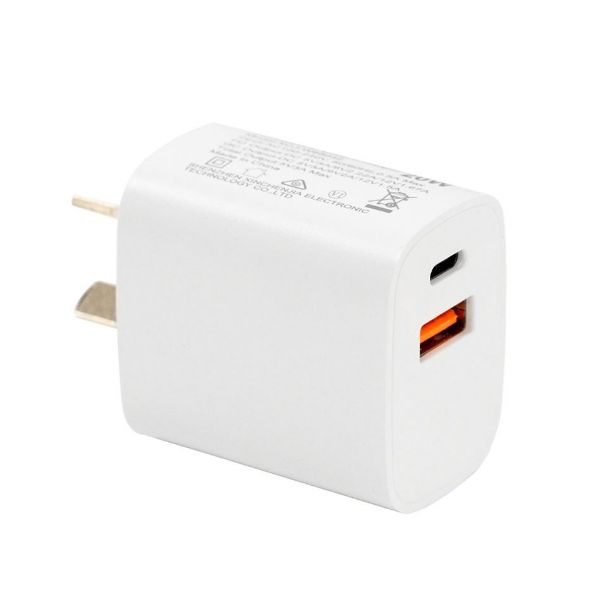 Picture of 20W 5V/3A USB-C + QC3.0 USB-A Universal Compact Wall Charger Supports Fast Charge for Apple