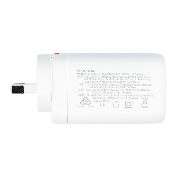 Picture of 65W 5V/3A Dual Port USB-C/A PD Wall Charger/Power Adapter