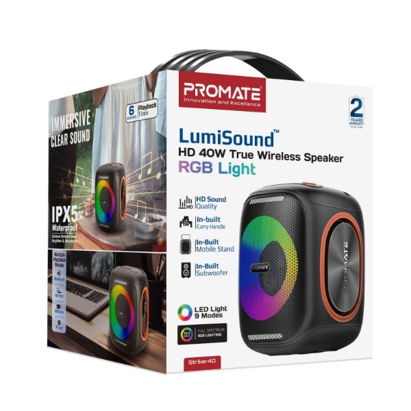 Picture of 40W Portable BT Speaker w/ Dynamic RBG Lights. Up to 6 Hours Playback AUX