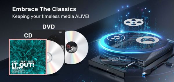 Picture of 5-in-1 External Optical Drive w/ USB Hub. High-Speed Writing & Reading