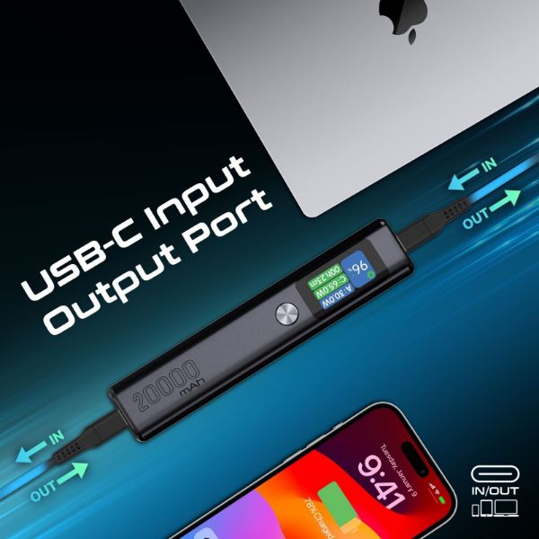 Picture of 20000mAh 130W Sleek PD Aliminium Power Bank w/ LCD Screen. 1x 60W & 1x 100W