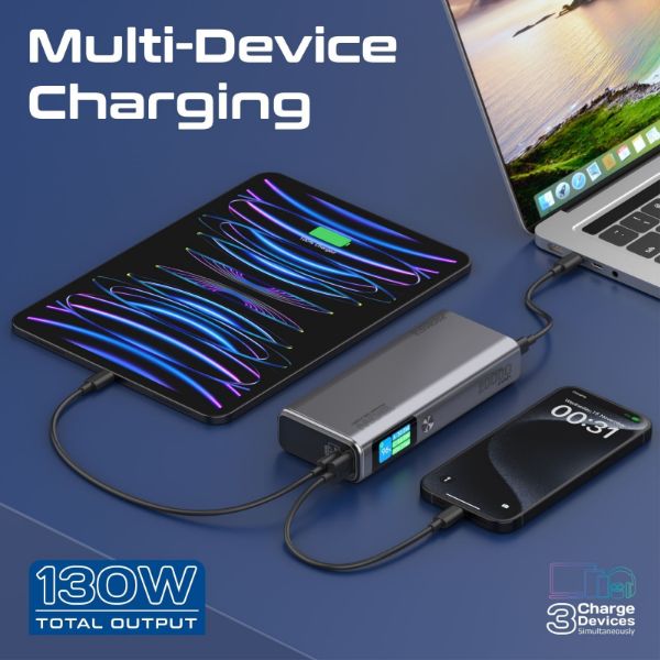 Picture of 20000mAh 130W Sleek PD Aliminium Power Bank w/ LCD Screen. 1x 60W & 1x 100W