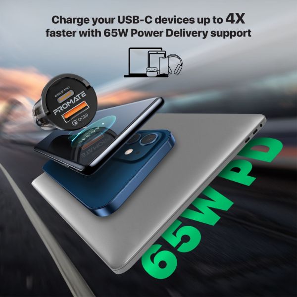 Picture of 65W Quick Charging In-Car Adapter for Tablets & phones 65W PD USB-C
