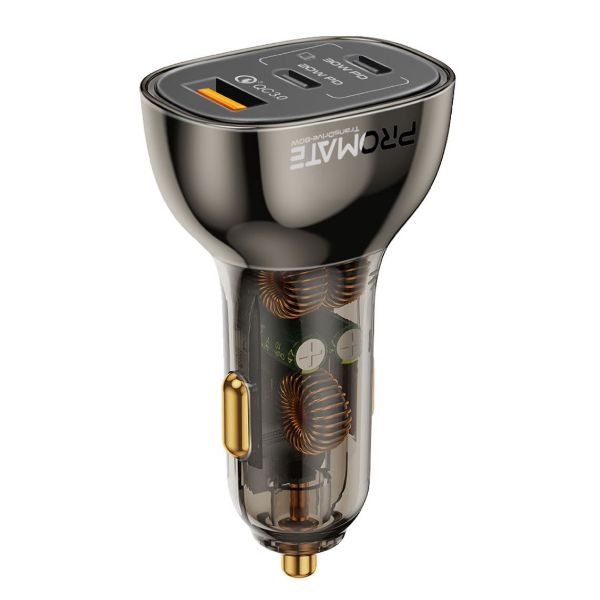 Picture of 80W Quick Charging In-Car Adapter for Tablets & phones. 30W & 20W PD USB-C Ports.