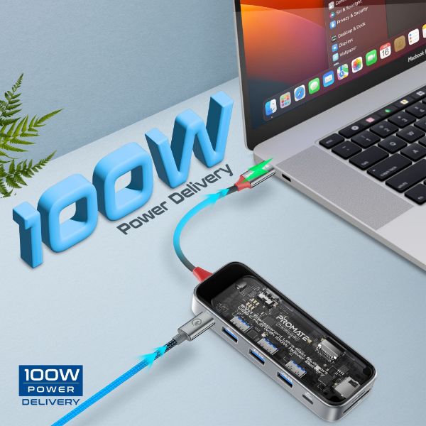 Picture of 9-in-1 USB Multi-Port Hub USB-C Connector. Includes 100W PD 4K HDMI Port RJ45 Port