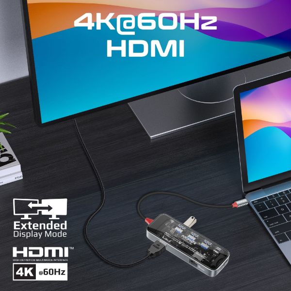 Picture of 9-in-1 USB Multi-Port Hub USB-C Connector. Includes 100W PD 4K HDMI Port RJ45 Port