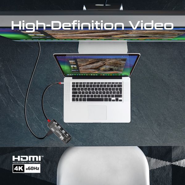 Picture of 8-in-1 USB Multi-Port Hub USB-C Connector. Includes 100W PD 4K HDMI Port RJ45 Port