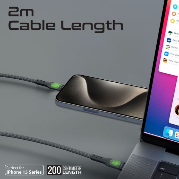 Picture of 2m USB-C to USB-C Cable Transparent Connectors & LED'' Supports 60W PD. 25000+ Bend