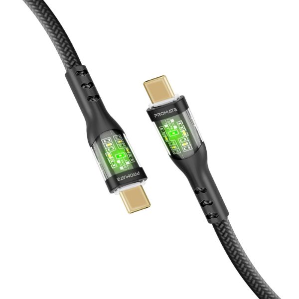 Picture of 2m USB-C to USB-C Cable Transparent Connectors & LED'' Supports 60W PD. 25000+ Bend