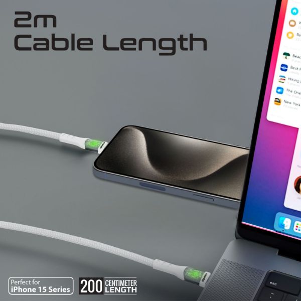 Picture of 2m USB-C to USB-C Cable Transparent Connectors & LED'' Supports 60W PD. 25000+ Bend