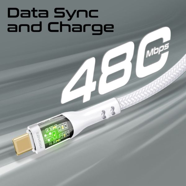 Picture of 2m USB-C to USB-C Cable Transparent Connectors & LED'' Supports 60W PD. 25000+ Bend