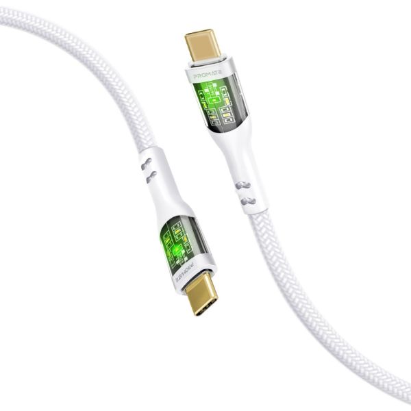 Picture of 2m USB-C to USB-C Cable Transparent Connectors & LED'' Supports 60W PD. 25000+ Bend