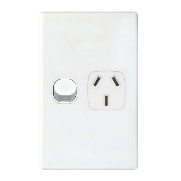 Picture of Single 10A Vertical Power Point Removable Cover Flame Resistant Polycarbonate White