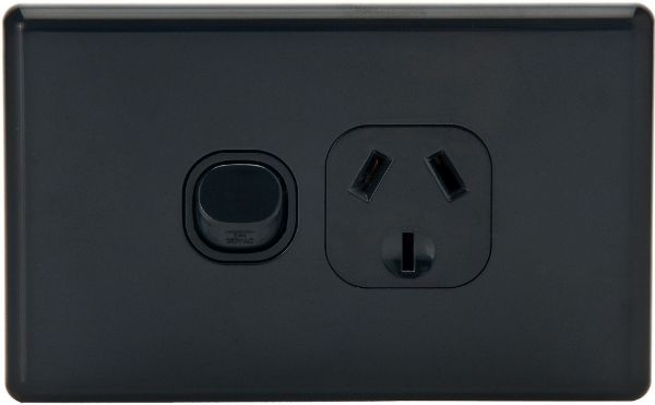 Picture of Single 10A Horizontal Power Point Removable Cover Flame Resistant Polycarbonate Black