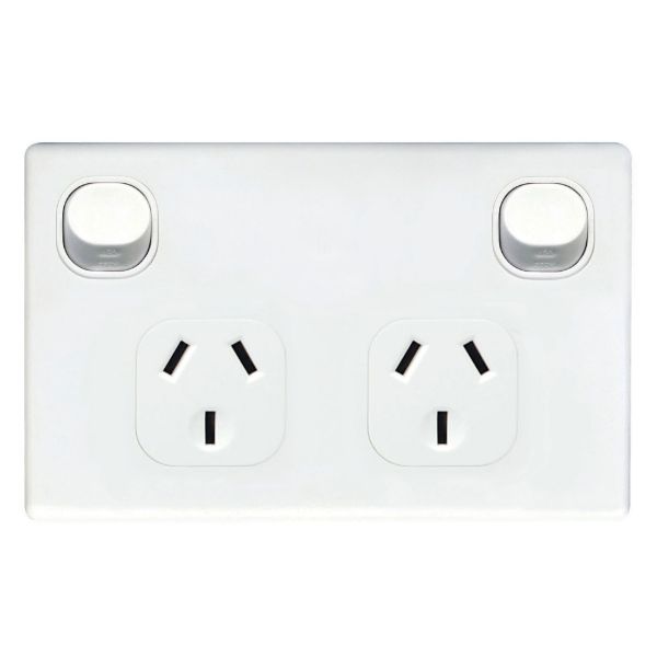 Picture of Double 10A Horizontal Power Point Removable Cover Flame Resistant Polycarbonate White