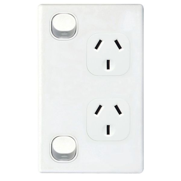 Picture of Double 10A Vertical Power Point Removable Cover Flame Resistant Polycarbonate White