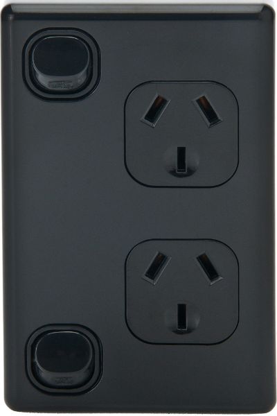 Picture of Double 10A Vertical Power Point Removable Cover Flame Resistant Polycarbonate Black