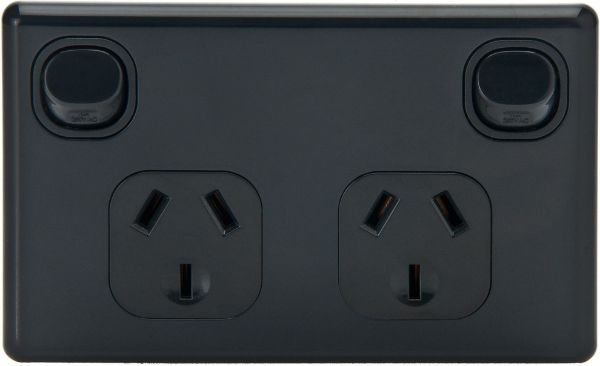 Picture of Double 10A Horizontal Power Point Removable Cover Flame Resistant Polycarbonate Black