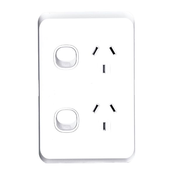 Picture of Sleek Double 10A Vertical Power Point. Removable Cover Moulded in Flame Resist