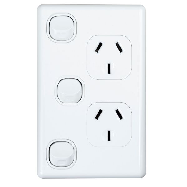 Picture of Double 10A Vertical Power Point Extra 16A Switch Flame Resistant Polycarbonate White