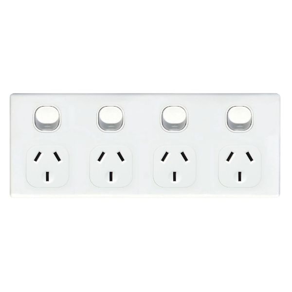 Picture of 4 Gang 10A Horizontal Power Point Removable Cover Flame Resistant Polycarbonate White