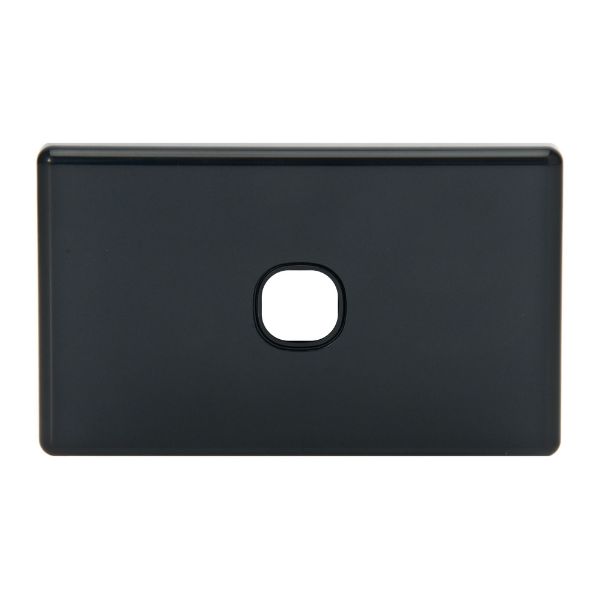 Picture of Black Switch Plate ONLY 1 Gang Accepts Tradesave Mechanisms Flame Resistant Polycarbonate