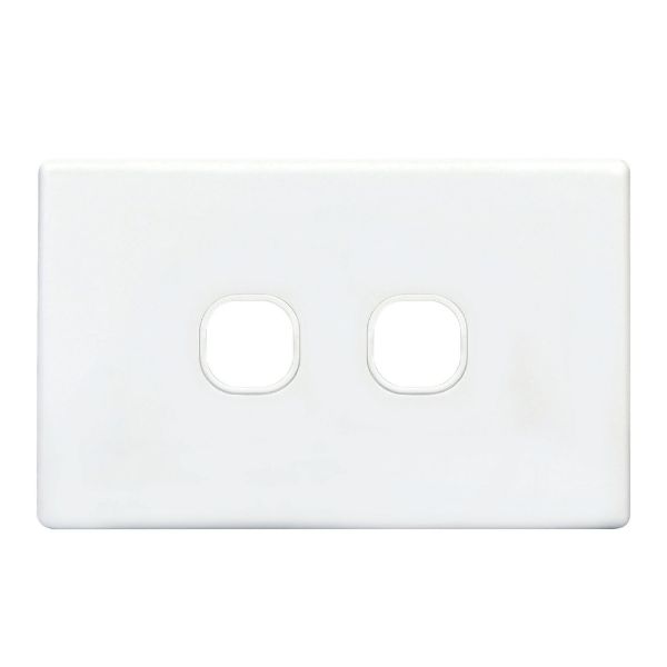 Picture of White Switch Plate ONLY 2 Gang Accepts Tradesave Mechanisms Flame Resistant Polycarbonate