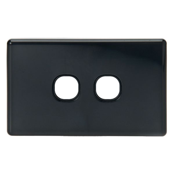 Picture of Black Switch Plate ONLY 2 Gang Accepts Tradesave Mechanisms Flame Resistant Polycarbonate