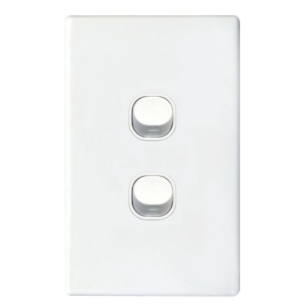 Picture of 16A 2-Way Vertical 2 Gang Switch Flame Resistant Polycarbonate White
